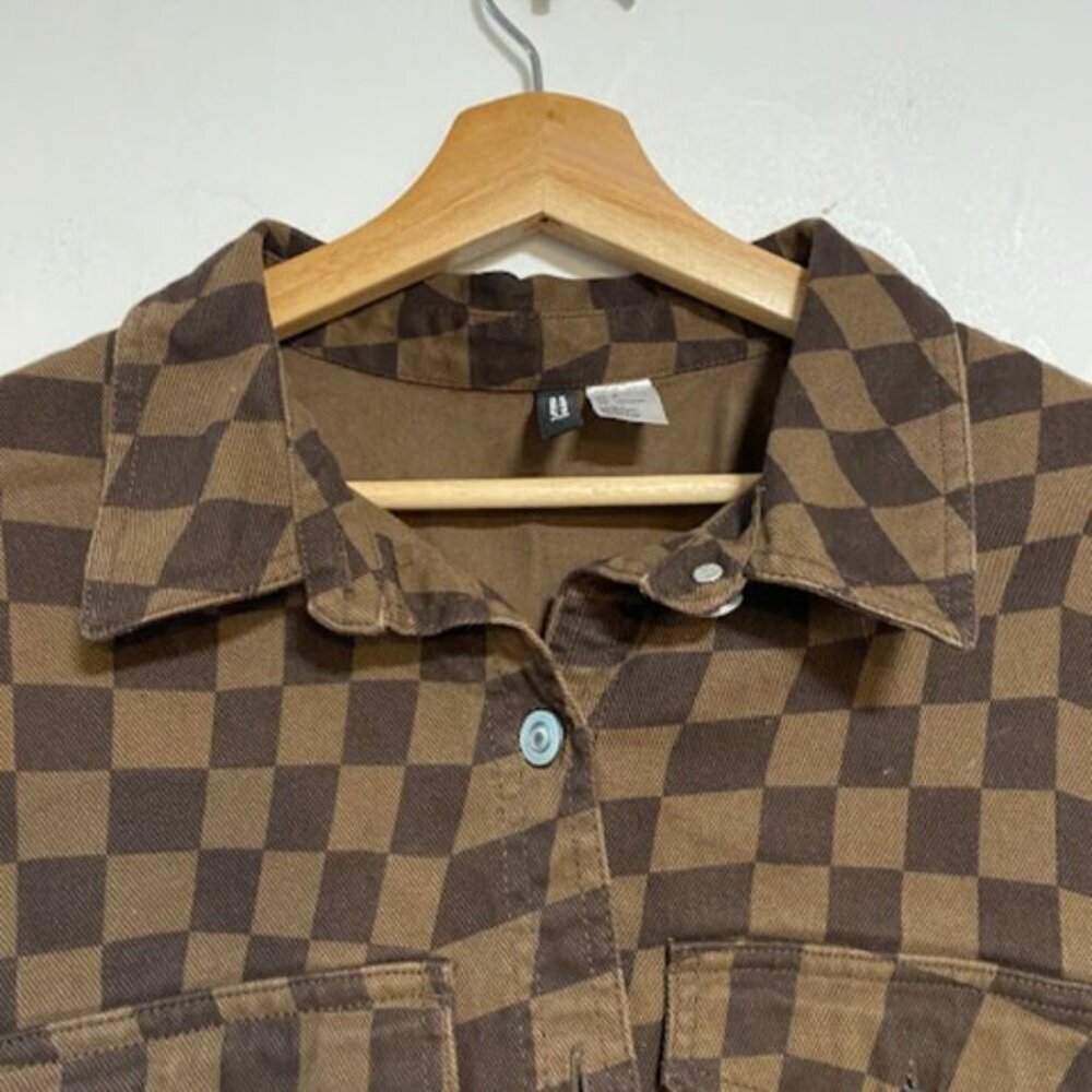 2pc Set! DIVIDED H&M Brown Checkerboard Pants Sz 10 & Jacket L - Picture 4 of 16